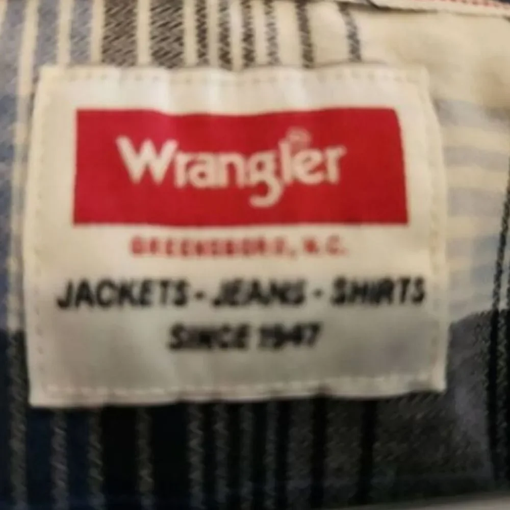 M38 Wrangler Blue, Black & White Plaid Western Shirt Button Up Long Sleeved
